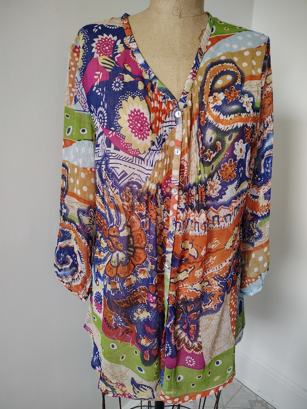 Colorful Patchwork V-Neck Women's Tunic